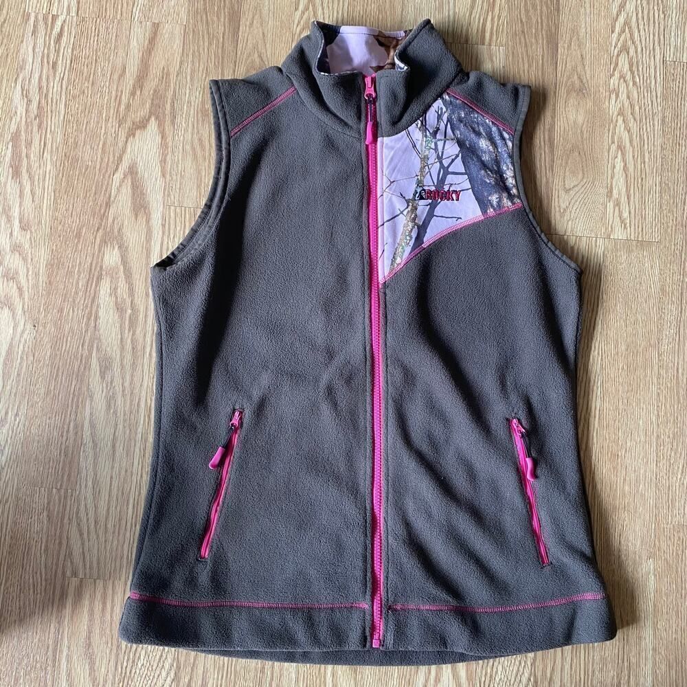 Rocky Pink Camo Patch Fleece Vest Brown Large